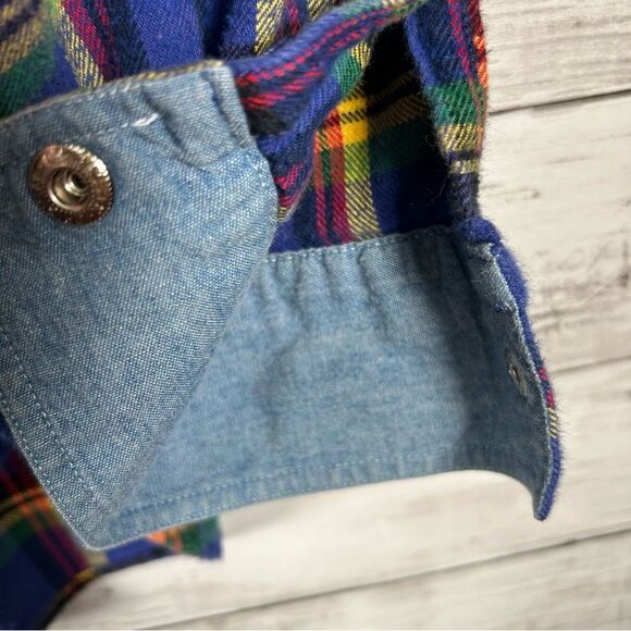 Tommy Hilfiger Women’s Blue Plaid Cotton Flannel Snap Sz 12 - Picture 7 of 8